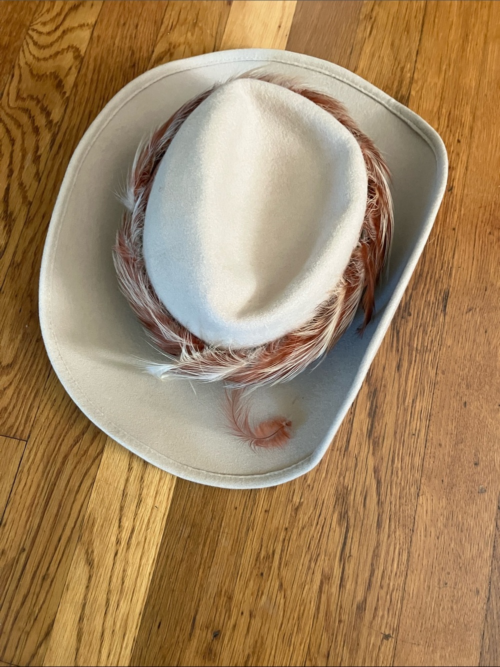 Women's wool cowboy fedora hat with Feather Trim size 6 7/8